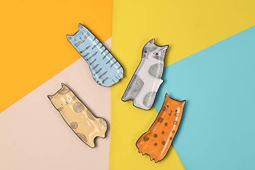 Bico Cartoon Cat Handcrafted Stoneware Ceramic 8 Inch Appetizer Plates Set Of 4, Assorted Color #TOP3