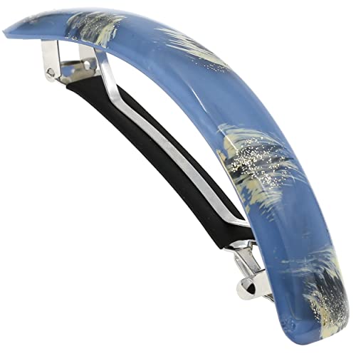 Camila Paris CP3333 French Hair Barrette Clip for Girls, Blue, Rubberized Metal Clasp Strong Hold Grip Hair Clips for Women, No Slip Durable and Styling Girls Hair Accessories, Made in France