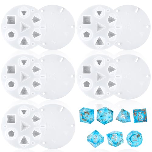 COMNICO 5 Pcs Resin Dice Mold Silicone Molds for Epoxy with 7 Cavities