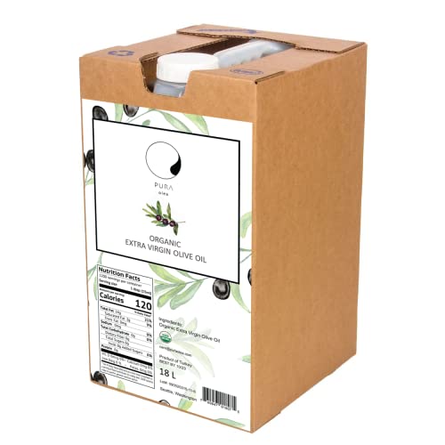 Pura Olea Organic Extra Virgin Olive Oil, 18 L (609 Fl Oz) First Harvest, Cold Pressed, Unfiltered, Small Estate Sourced, Very High In Polyphenols (18L Evoo) #TOP19