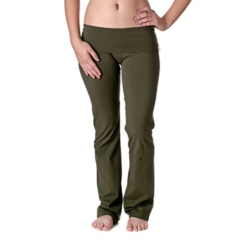 Hollywood Star Fashion Women's Slimming Foldover Bootleg Flare Yoga Pants - Olive - Small