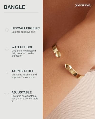 Image of PAVOI Waterproof Bangle Bracelets for Women, 14K Gold Plated Mantra Cuff | Inspirational Engraved Adjustable Mantra Cuff Bangle Bracelet, Personalized Jewelry Gift for Her Gifts