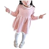 [hvreiop] ワンピース キッズ 長袖 ニット セーター 女の子 チェック柄 可愛い ドレス ガールズ aライン おしゃれ 子供服 赤ちゃん服 丸首 快適 人気 スカート 女児 柔らかい ファッション 秋冬 通園 通学 発表会 七五三 誕生日プレゼント(ピンク,130)