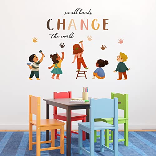 Mfault Small Hands Change The World Equality Wall Decals Stickers, Inspirational Diversity Inclusion Handprints Nursery Decorations Kids Bedroom Art, Neutral Toddlers Room Decor #TOP3