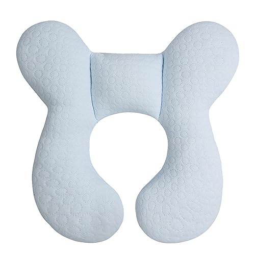 Blublu Park Cuscino di supporto per la testa del bambino, in morbido cotone, cuscino da viaggio per seggiolini auto e passeggini, blu