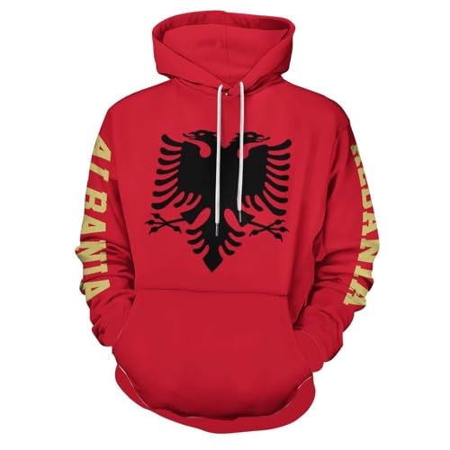 Sweat à capuche 3D drapeau albanais pour homme avec poche rouge