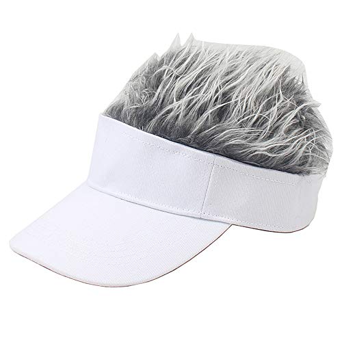 YEKEYI Fake Hair Baseball Hat with Wig Spiked Hairs Cycling Bike Bicycle Cap Fake Hair Wig Visor for Boy&Girl&Adult White Gray