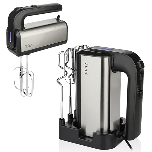 Handmixer 500W mit Ständer – Kraftvoller elektrischer Handrührer Küchenmixer mit 5 Stufen & Turbo, Handrührgerät 2x Knethaken und 2x Rührhaken aus Edelstahl, leise, ideal für Backen,Teig &...