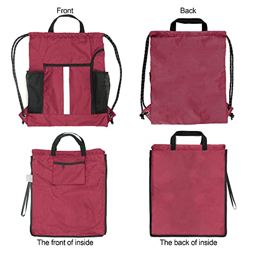 Image of BeeGreen Gym Sack Drawstring Bag Sports String Backpack with Shoe Compartment and Two Water Bottle Holder for Unisex Men Women Heavy Duty Cinch Sackpack