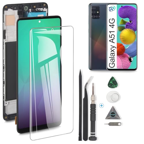 Compatibile con Samsung Galaxy A51 A515 A515F Schermo LCD Display Sostituzione Touch Screen Sensore con Kit di AttrezziNero con Cornice
