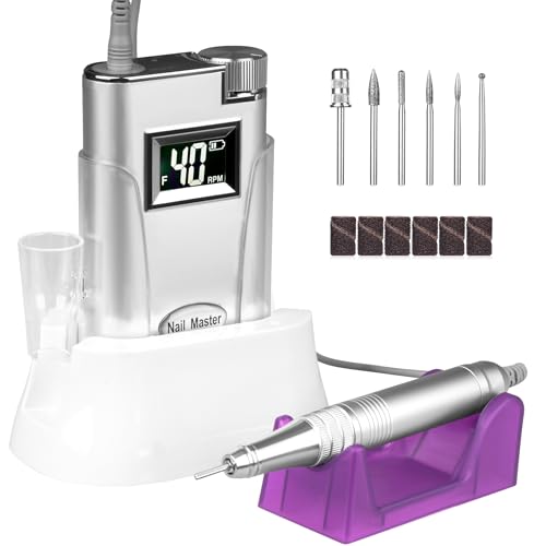Torno para Uñas Profesional, AZ GOGO Torno de Uñas Inalambrico 40000RPM, Pulidor Portátil y Recargable, Lima eléctrica para Gel o Acrilicas, Set de Manicura y Pedicura Eléctrico con 6 Brocas