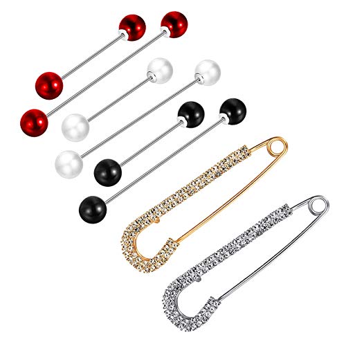XGALBLA 8 Pieces Vintage Shirts Sweater Crystal Shawl Clips Faux Pearl Dresses Cardigan Collar Brooch Pin Clip for Women Girls(Set 1)
