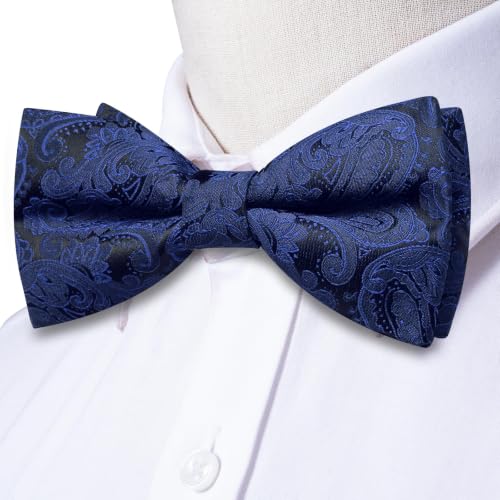 Image of Dubulle Mens Paisley Striped Bowtie Set Pre-tied Bowtie for Men and Pocket Square Set Wedding Business