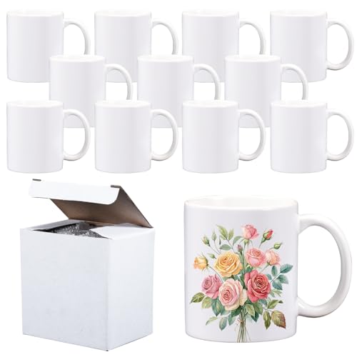 Pack de 12 tazas sublimación 11 oz blancas con asas redondas