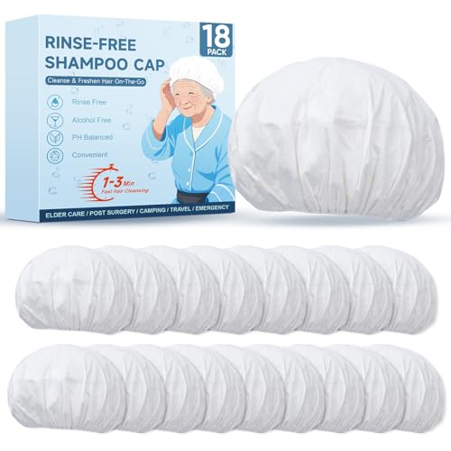 18 Pack Shampoo Caps No Rinse Waterless Shampoo Caps for Bedridden Patients Elderly Women Adults Hair Washing Caps for Post Surgery Hospital Stays Travel