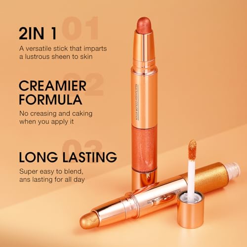 Highlighter Makeup Stick, 2 In 1 Liquid Highlighter & Cream Eyeshadow Stick - Multi Purpose Highlighter Stick Bronzer Contour Stick - Waterproof Long Lasting Shimmer Contour Liquid Luminizer, 02 - Image 6