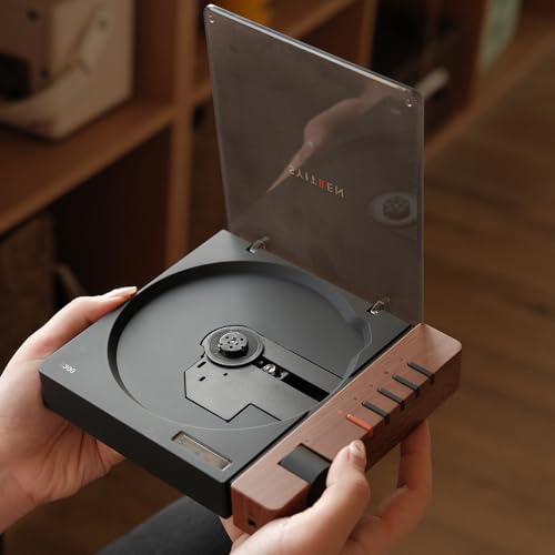 Image of R300 CD Player Portable Bluetooth Desktop Retro CD Players for Home,Without Speakers, Rechargeble Battery Small Compact Vintage CD Player,SPDIF Out,Brown