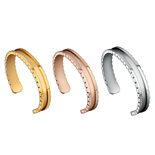 ZUOBAO Womens Girls Hair Tie Bracelets Stainless Steel Sawtooth Edge Cuff Bangle (3 Pcs Set)