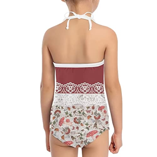 Image of Pinupub Girls Cute Swimsuit One Piece Bathing Suit Sleeveless Halter Neck Swimwear Beachwear