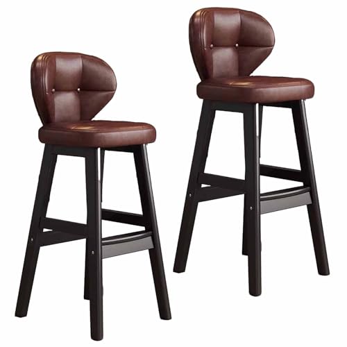 Juego de 2 taburetes cómodos con Respaldo Curvo y reposapiés, Estructura de Madera Maciza y Cojines de Cuero PU Suave Impermeable, Isla de Cocina/Bar en casa/Pub (A,75cm)