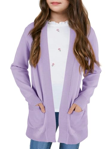 Girls Cardigan Knit Open Front Long Sleeve Sweaters Fall Casual Outwear with Pockets for 5-14 T Kids