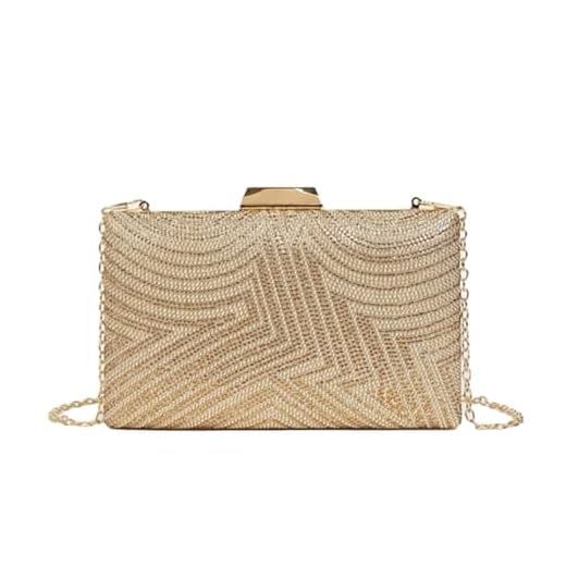 Bolsa Clutch Festa Feminina Dourada Tecido Poliéster Mão Ombro Transversal Com Correntes Removíveis