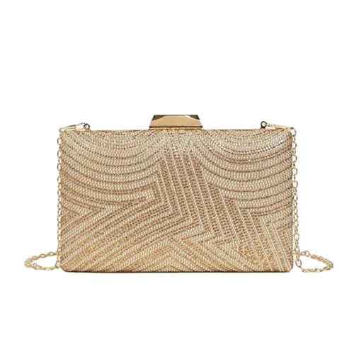 Bolsa Clutch Festa Feminina Dourada Tecido Poliéster Mão Ombro Transversal Com Correntes Removíveis