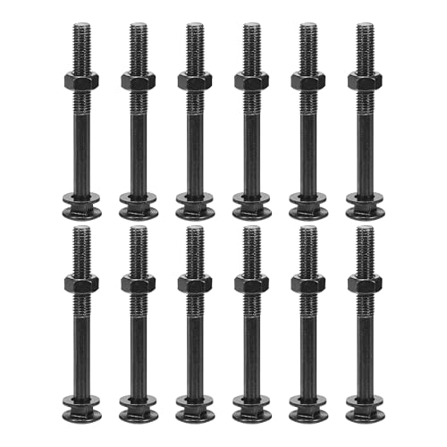 QUARKZMAN M10x100mm Vierkant Hals Schlossschrauben mit Muttern & Unterlegscheiben, 12er Set 304 Edelstahl Rundkopf Vierkant Hals Coach Bolzenschrauben, Schwarz