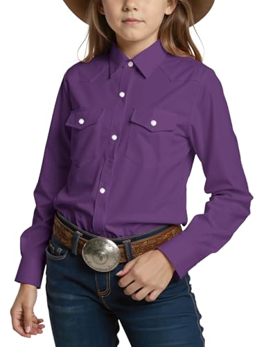 Image of Noomelfish Girls Long Sleeve Western Pearl Snap Button Down Shirt Cowgirl Outfits Blouse Tops (5-14 Years)