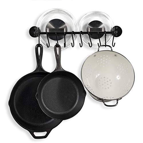 Wallniture Cucina 16" Wall Mount Kitchen Organization And Storage Rail With 10 S Hooks For Hanging Pots And Pans Set And Lid Organizer, Black #TOP2