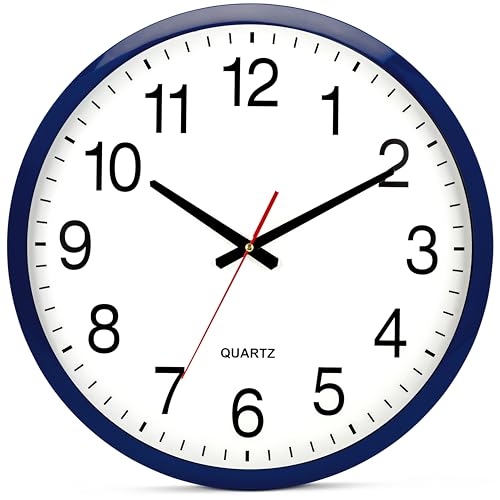 Image of Bernhard Products Navy Wall Clock Silent Non Ticking - XL 18 Inch Quality Quartz Battery Operated Round Easy to Read Home /Office /Classroom /School Clock