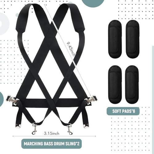 Suncalla 2 Pack Black Parade Marching Bass Drum Sling with Soft Pads Marching Band Straps for Band Practice Concerts Performances Musical Events by Suncalla - Image 2