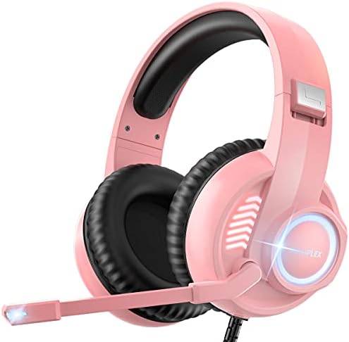 Gaming Headset Xbox One Headset PS4 Headset with Crystal Clear Mic & LED Mild, Appropriate with PC, PS4, Xbox One Controller (Rose)