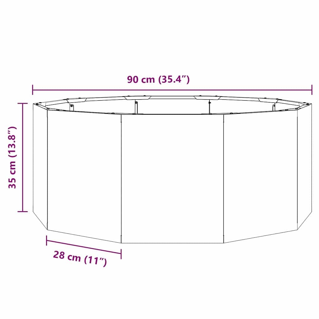 Macetero plateado de acero galvanizado de 90 x 90 x 35 cm, resistente, redondo, para jardín, terraza, balcón, con resistencia a las heladas y fácil montaje para cultivo de plantas
