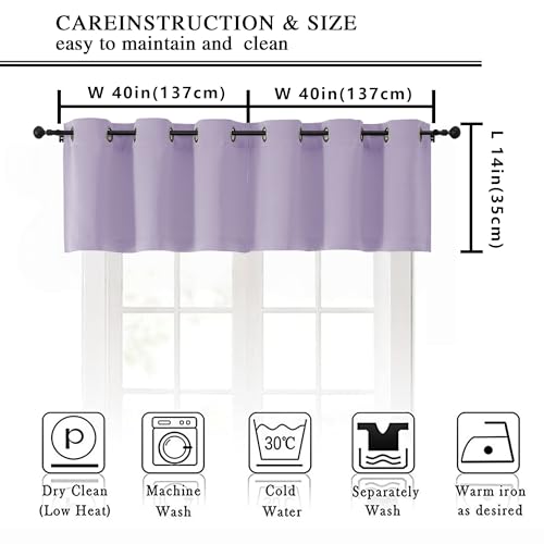 Image of Simplebrand Lilac Window Valance for Kitchen 14 Inches Long 2 Panels Set, Room Darkening Valance Curtains for Living Room, Grommet Short Privacy Kitchen Curtains for Bedroom Kids Room, 40Wx14L