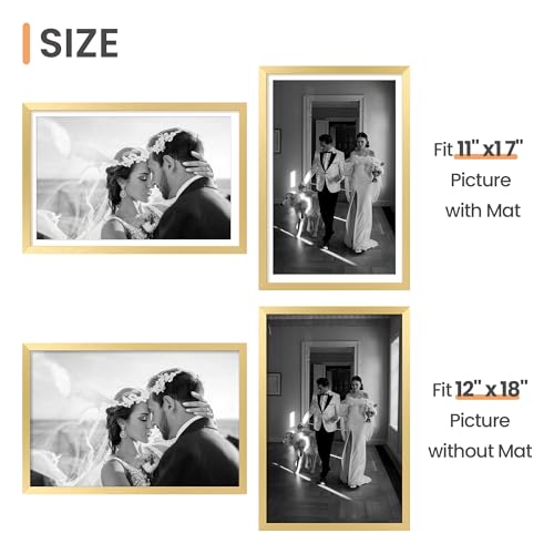 Image of upsimples 12x18 Picture Frame, Display Pictures 11x17 with Mat or 12 x 18 Without, Wall Hanging Poster Frames, Gold, 1 Pack