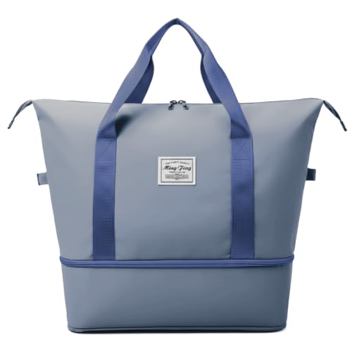 Image of WILDHORN 40 Liters Nylon Expandable Travel Duffle Bag for Men & Women, Waterproof Weekender Luggage Bag, Foldable Gym & Overnight Travel Hand Bag with Wet & Dry Compartment (Blue)