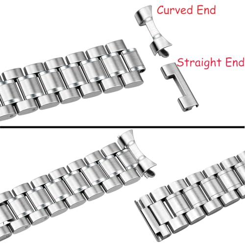 Image of Juntan 20mm 22mm Stainless Steel Watch Band Curved End Straight End for Men Women Metal Watch Bands Strap Quick Release Replacement Bracelet with Double Folding Buckle Silver