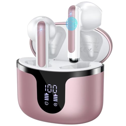 Image of Wireless Earbuds, Bluetooth 5.4 in Ear Headphones Wireless Bluetooth with ENC 4 Mics, Bluetooth Earbuds 50 Hour Noise-Cancelling Ear Buds with LED Indicator, IPX7 Waterproof for Sports /Work Rosa Gold