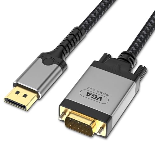 DisplayPort to VGA Cable, Display Port to VGA Adapter，Dual Mode 1080P Full-HD Display Port to VGA Cable adaptor(Male to Male) for Lenovo/Dell/HP/ASUS and Other Brand (DP -VGA-2M)