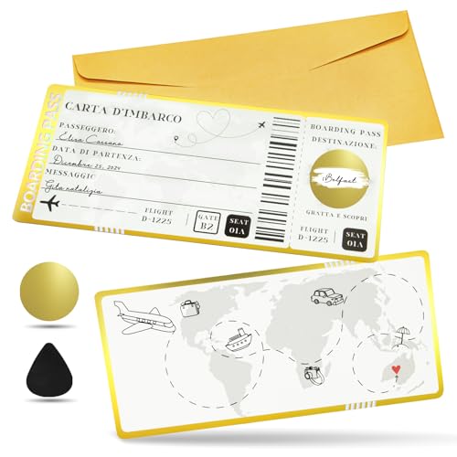 Teyomi 1 biglietto di viaggio con buste, biglietti d'imbarco gratta e vinci personalizzati, confezione regalo da viaggio unica, biglietto a sorpresa gratta e rivela per compleanno, fidanzate