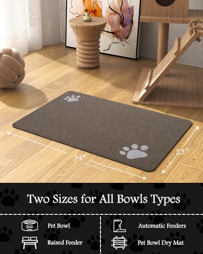 Image of Pet Feeding Mat-Absorbent Dog Mat for Food and Water Bowl-No Stains Quick Dry Water Dispenser Mat-Dog Accessories Pet Supplies-Bowl for Messy Drinkers（Brown,23 inchx34 inch