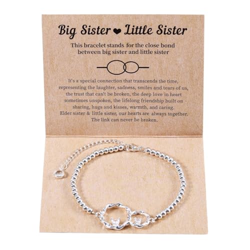 Image of Mikovivi Sister Gifts, Silver Interlocking 2 Circles Bracelet, Trendy Charm Bracelet for Women, Jewelry for Birthday, Christmas, Graduation, Friendship Gifts Ideas