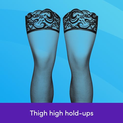 Lovehoney Lingerie Women's Black Sheer Hold Up Stockings - Floral Lace Tops & Silicone Strips - Regular to Plus Size2