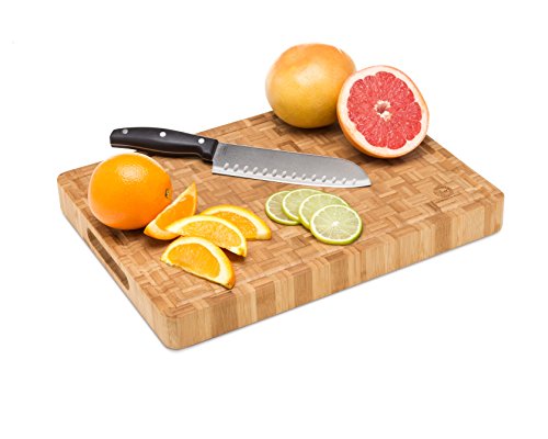 End Grain Wood Bamboo Cutting Board For Kitchen, Commercial Use - Extra Large, Thick Butcher Block With Juice Groove, Handles, And Non-Slip Feet For Chopping Veggies, Carving Meat, Bread And Cheese #TOP3
