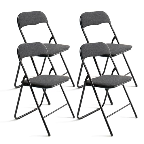THE SECRET HOME─ Pack de 2, 4 y 6 Sillas Plegables Acolchadas de Metal y Poliéster─ Asiento Auxiliar para el Hogar─ 44x48x78 cm (4, Negro)