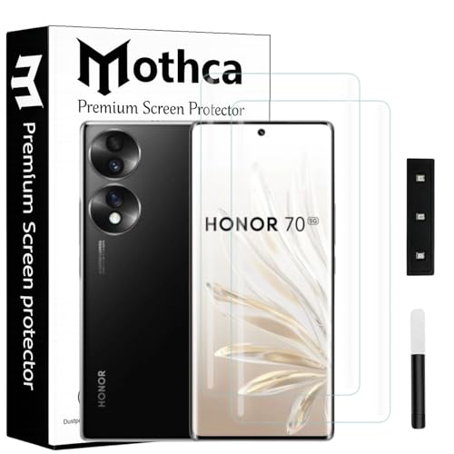 Image of Mothca Curved UV Tempered Glass Screen Protector for Honor 70 5G | Transparent | Pack of 2 | Borderless Full Screen Coverage with UV Installation Kit