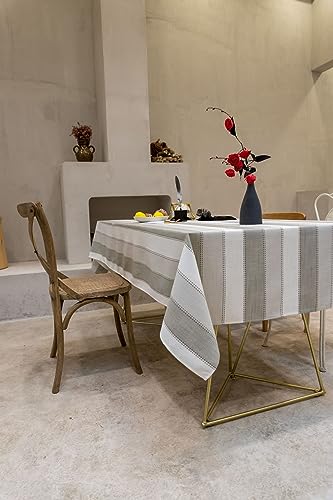 Nappe lin 90x140 cm KnSam rectangulaire petite table rayure gris clair - 5