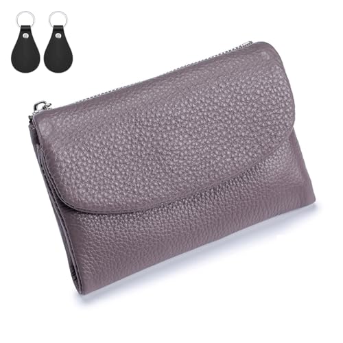Unisex Pebble Leather Wallet, Soft Pebble Leather Wallets for Women, Genuine Leather Coin Purse with Credit Card Holder & Cash Slots (Taro Purple)