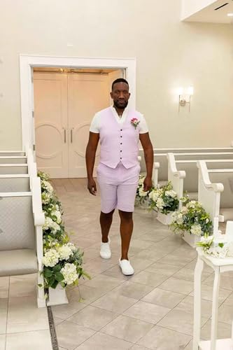 Mens Linen Vest Set Shorts 2025 Fashion Beach Wedding Suits 2 Pieces Outfits Formal Waistcoat Set For Men JXZ0254